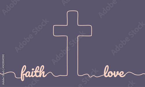 Cross and faith, love words in thin lines style.