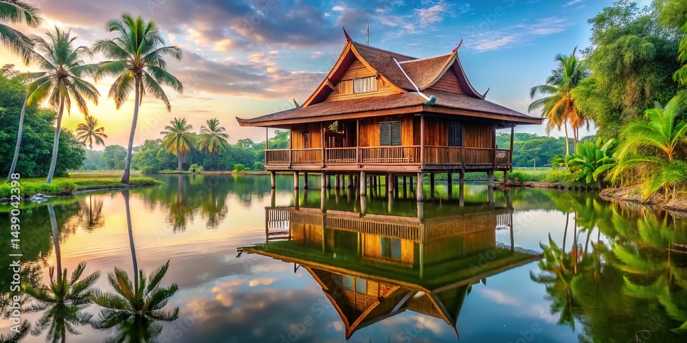 Obraz premium Southeast Asian Stilt House, Floating Village Architecture
