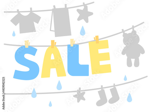 洗濯物と一緒に干されているSALEのイメージ