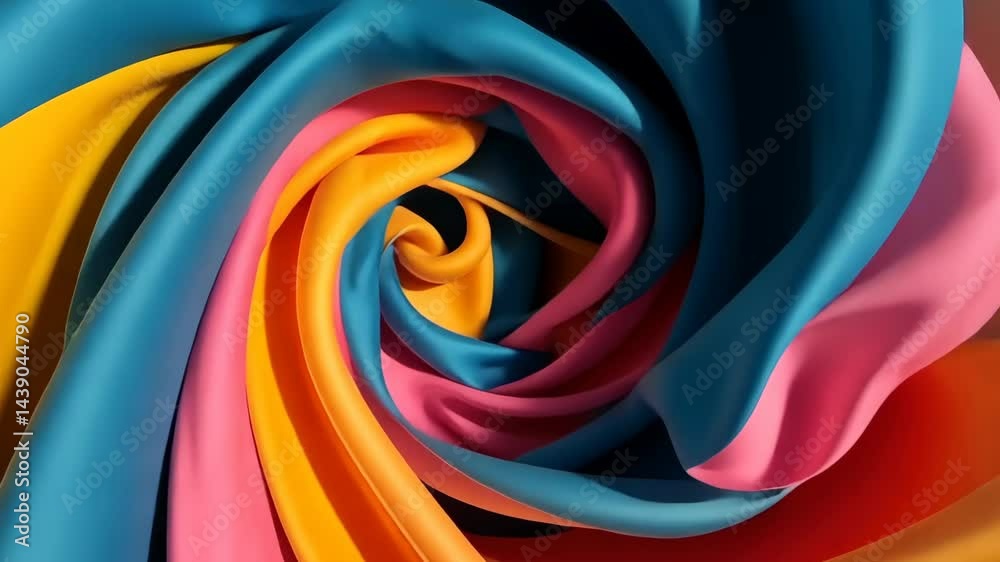 Vibrant swirling fabrics in dynamic motion creating hypnotic patterns