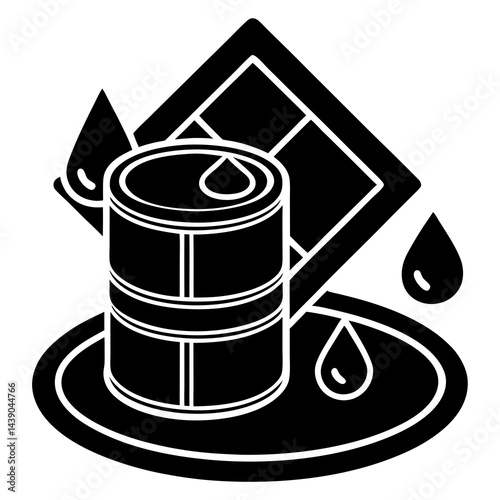 Oil Spill Warning Icon - Environmental Hazard, Barrel and Drop Symbols