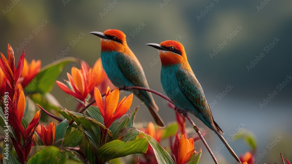 Obraz premium Vibrant Bee-Eater Bird Perched with Iridescent Plumage in Lush Wetland Habitat – Captivating Visual for Eco-Tourism Branding