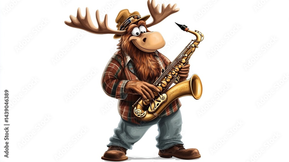 Fototapeta premium Cartoon moose playing saxophone.