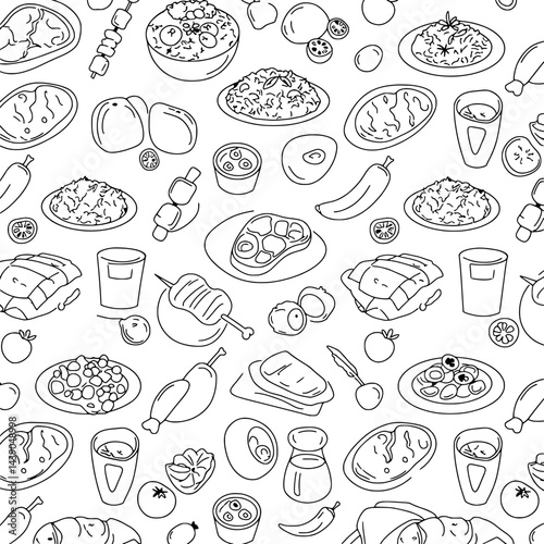 Culinary Delight: A detailed food-themed illustration of diverse dishes, offering a feast for the eyes.