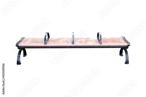 Brown wood public chair or bench for sit waiting everything isolated on cut out PNG or transparent background. Chairs in ordinary empty waiting room. For public or tourist services