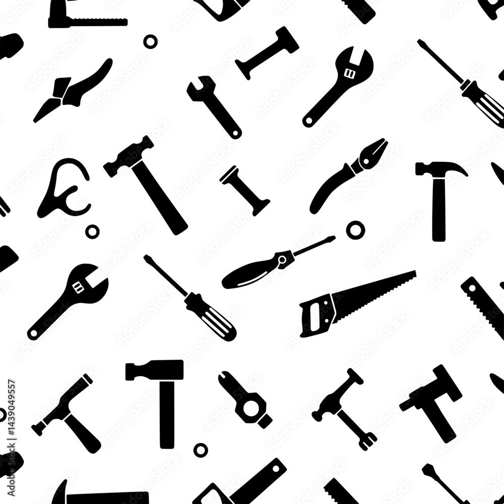 Tools of the Trade: A seamless pattern of essential tools, creating a dynamic representation of craftsmanship, repair, and the construction industry. Perfect for backgrounds and textures. Tools of the Trade: A seamless pattern of essential tools, creating a dynamic representation of craftsmanship, repair, and the construction industry. Perfect for backgrounds and textures.