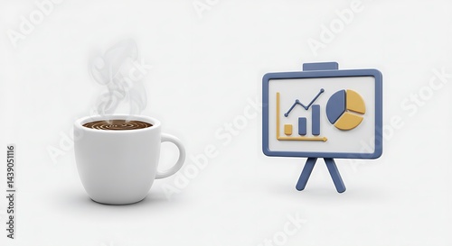 Morning Coffee and Business Charts: A Minimalist 3D Render