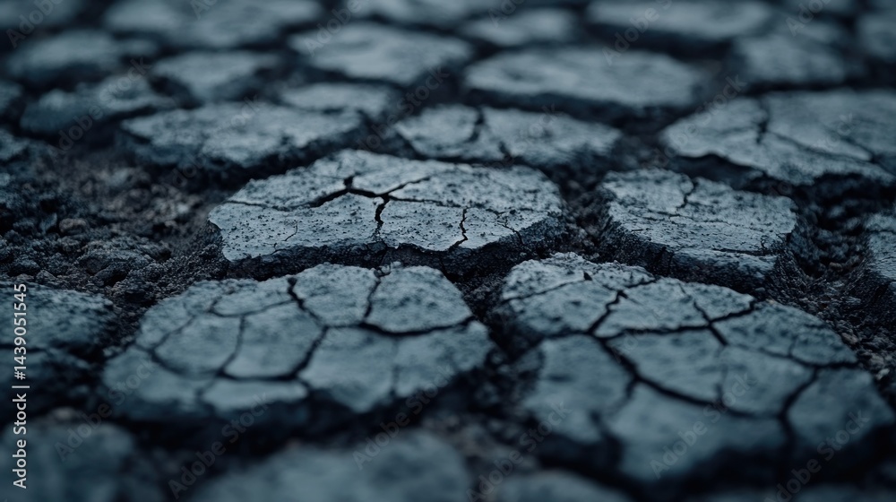 Fototapeta premium Cracked, parched earth. A close-up view of dry, cracked soil