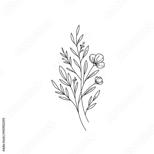 Delicate Botanical Essence: A beautifully illustrated botanical illustration, featuring a collection of exquisite leaves and flowers that evokes feelings of peace. 