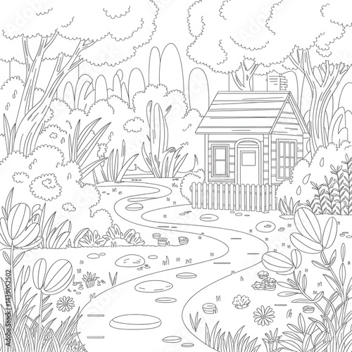 vector illustration of a city nature coloring page 