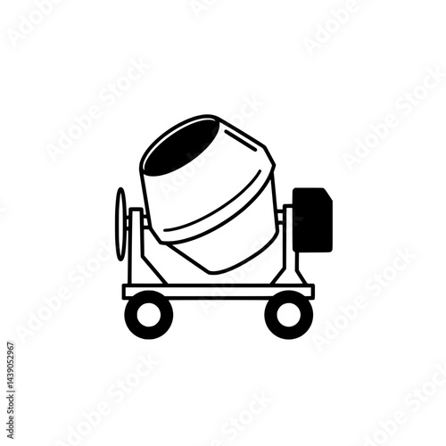 Concrete Mixer: A bold, graphic rendering of a concrete mixer, a robust machine designed for mixing concrete and construction.
