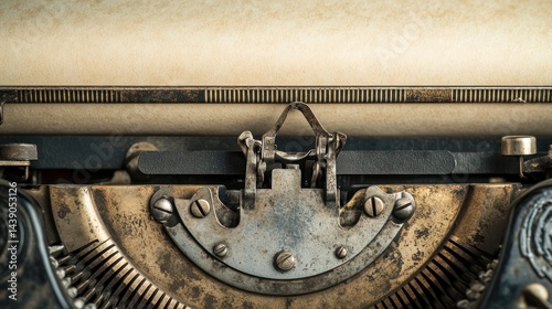 Close-up view of vintage typewriter's intricate mechanical parts. photo