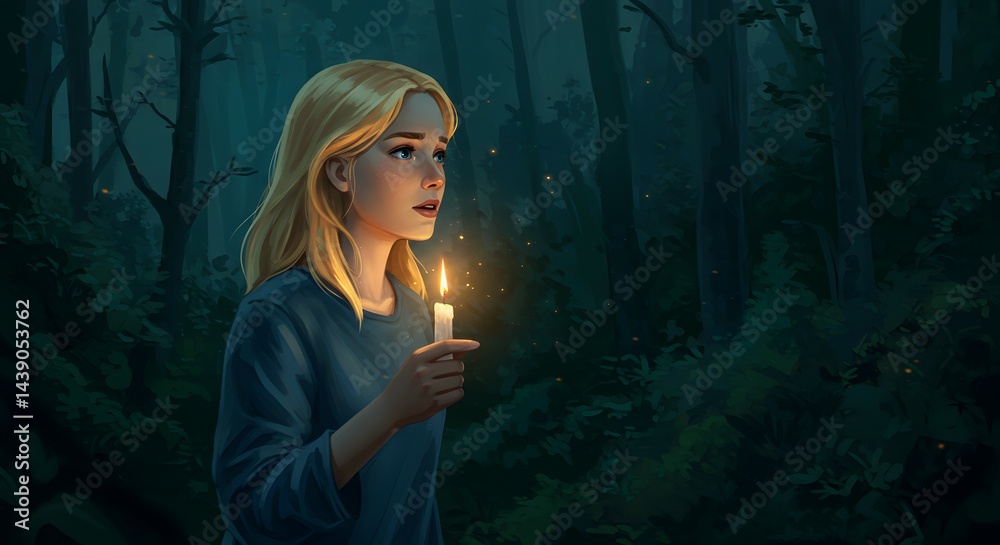 Fototapeta premium Girl in the Dark Forest