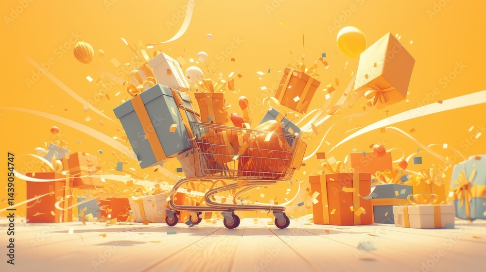 Obraz premium Gift Shopping Cart Explosion.