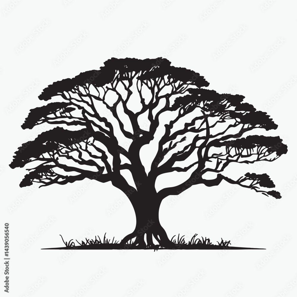 Fototapeta premium Cinchona Tree Silhouette Isolated on White Background