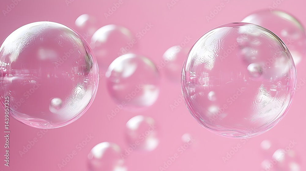 Delicate, floating bubbles on a soft pink background