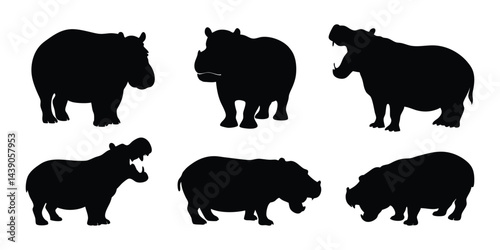 Hippopotamus black silhouette collection.