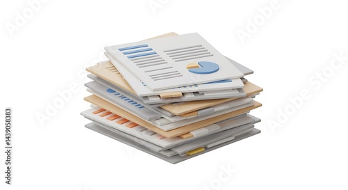Stacked Documents: A Pastel 3D Render of Business Papers