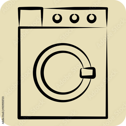 Icon Washing Machine. related to Fabric symbol. hand drawn style. design editable