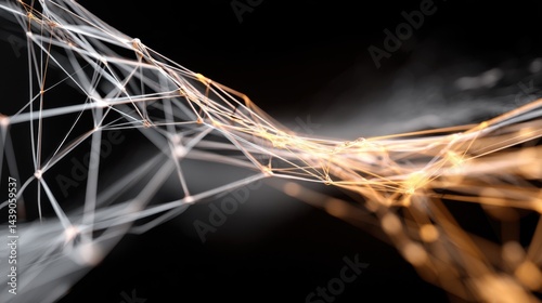 Dynamic Flow of Abstract Lines with Glowing Nodes Representing Network Connections in a Dark Background