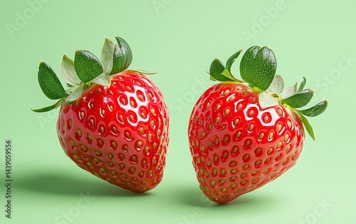 Fresh Strawberries, Green Background photo