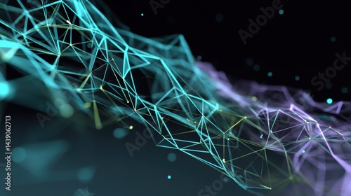 Abstract digital landscape with flowing lines and glowing points representing connectivity, technology, and innovation in a futuristic environment