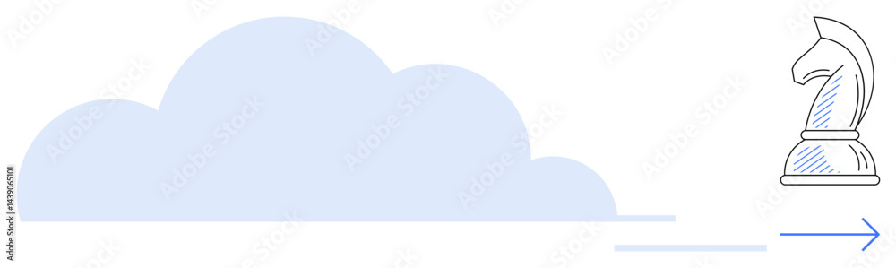 Cloud shaping a strategic future shown with chess knight piece and forward arrow. Ideal for innovation, leadership, planning, analytics, digital transformation, strategy, goal-setting. Flat simple Cloud shaping a strategic future shown with chess knight piece and forward arrow. Ideal for innovation, leadership, planning, analytics, digital transformation, strategy, goal-setting. Flat simple