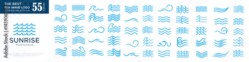Water wave logo design. Wave shapes collection. Set of sea wave logo in blue . vector illustration