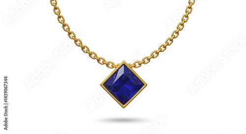 Elegant Sapphire Pendant: Gold Chain, Square Gem, Classic Design photo