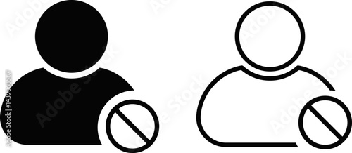 Set of block user icon. Minimalist avatar icons. account error blocked deleted profile. Account profile in prohibition symbol
