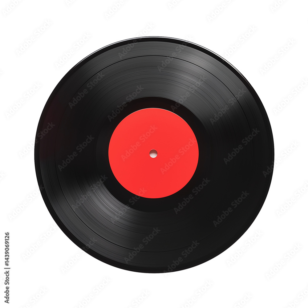 PNG transparent background image of a vinyl record with a red label center, suitable for music or retro-themed designs. PNG transparent background image of a vinyl record with a red label center, suitable for music or retro-themed designs.