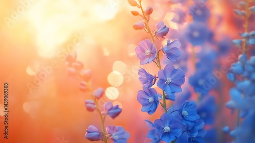 Sunset Bloom Blue flowers bathed in golden hour light
