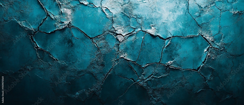 Teal surface cracks, texture spreads across material, background Teal surface cracks, texture spreads across material, background