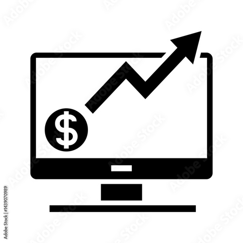 illustration of financial analysis, computer monitor with growth arrow up chart icon vector