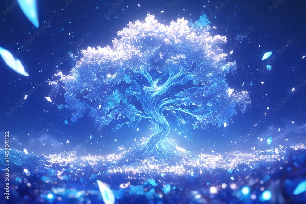 Fototapeta premium Glowing Blue Fantasy Tree Night.