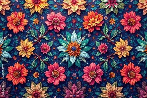 Wallpaper Mural Intricate floral motif seamlessly repeating in a vibrant color palette , beautiful, seamless floral pattern Torontodigital.ca