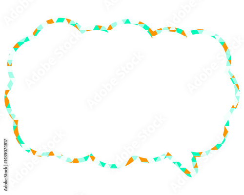 ステンドグラス風吹き出し　三角形模様　細長い雲形