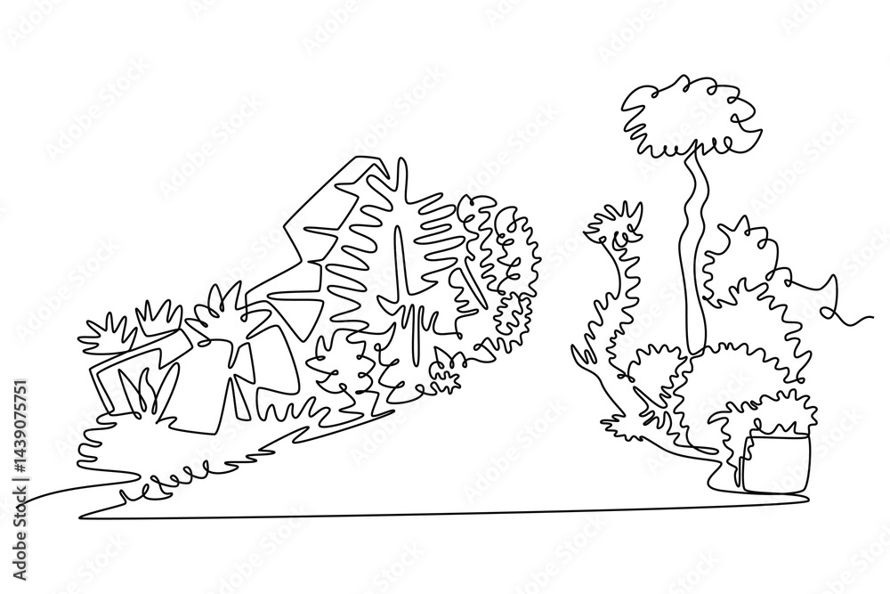 Fototapeta premium Neighbor sharing concept. Single line draw design. Vector graphic illustration