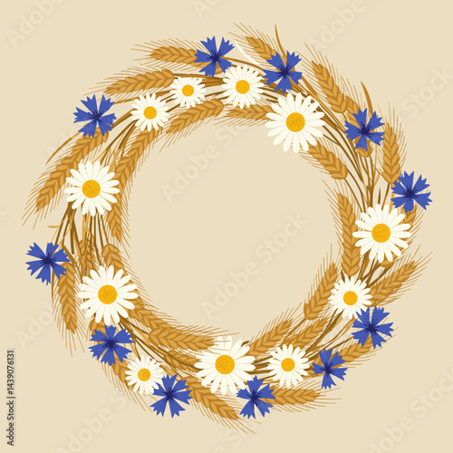 Ivan Kupala Day floral wreath with daisies and cornflowers  