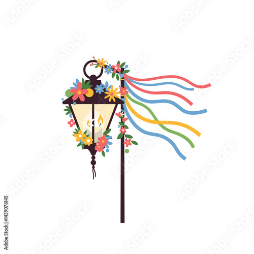 Decorative lamp for Ivan Kupala Day adorned with flowers and ribbons  