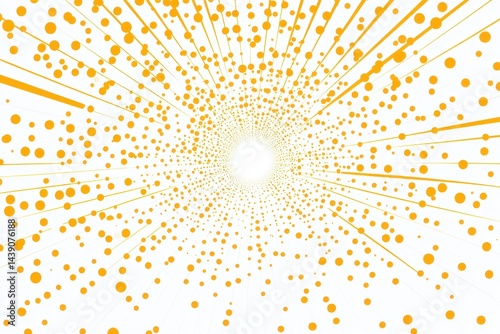 Abstract golden tunnel of radiating lines and dots
