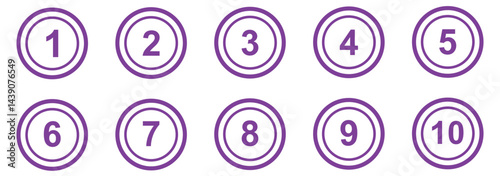 Simple number icon with round circle. 1 to 10 number symbol vector. 