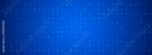 Blue glowing square grid background. Cross and dot tech network backdrop. Abstract checkered dashboard pattern for science, technology, business, healthcare, medicine design template. Vector wallpaper