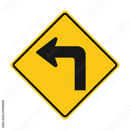 A left turn warning sign with a black left arrow inside a yellow diamond shape.