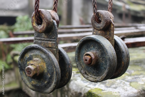 Aged metal wheels with a strap