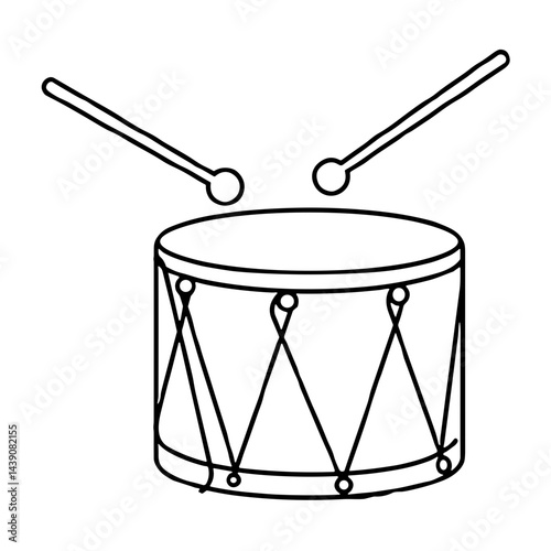 Drum playing with sticks in a simple line drawing style  