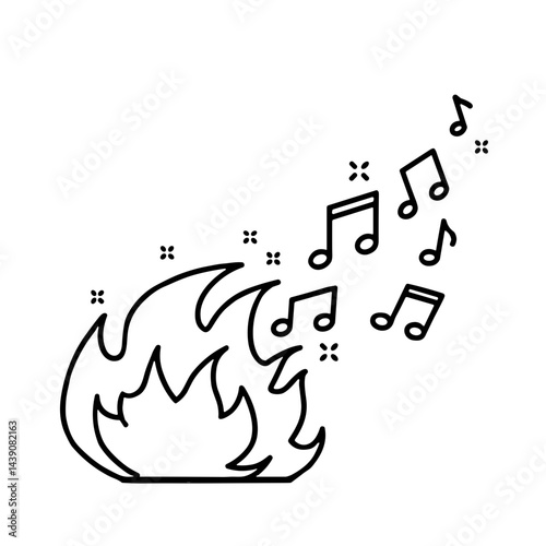 Ivan Kupala Day fire with music notes illustration  