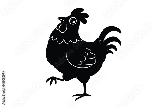 Funny Chicken Silhouette. This image shows a black silhouette of a chicken with exaggerated and humorous features, also referred to as a comical poultry design. Vector clipart illustration design.