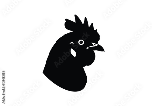Chicken Head Silhouette. This image shows a black silhouette of a chicken head, also referred to as poultry or rooster profile, with a visible comb and beak. Vector clipart illustration design.