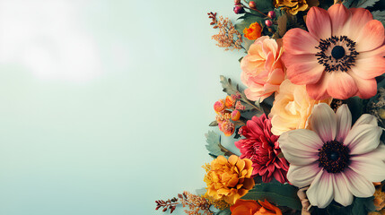 A decorative floral corner border with colorful flowers